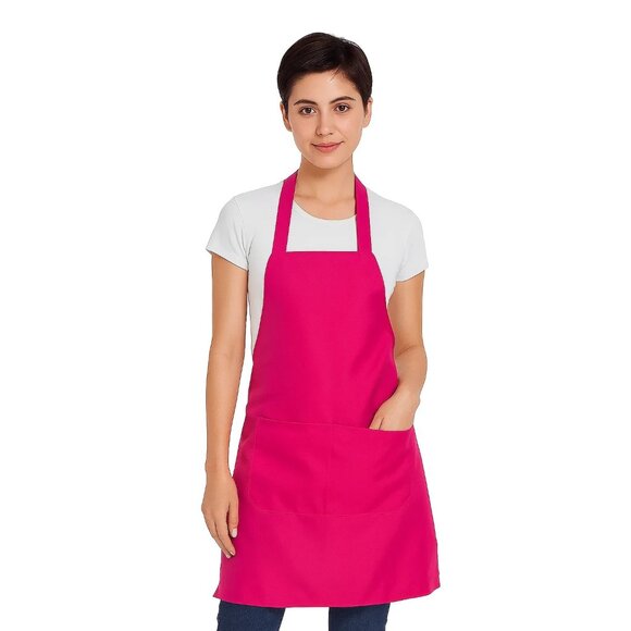 Pink Adjustable Apron with Pockets – Unisex Polyester Apron for Cooking, Crafts, - Picture 2 of 7